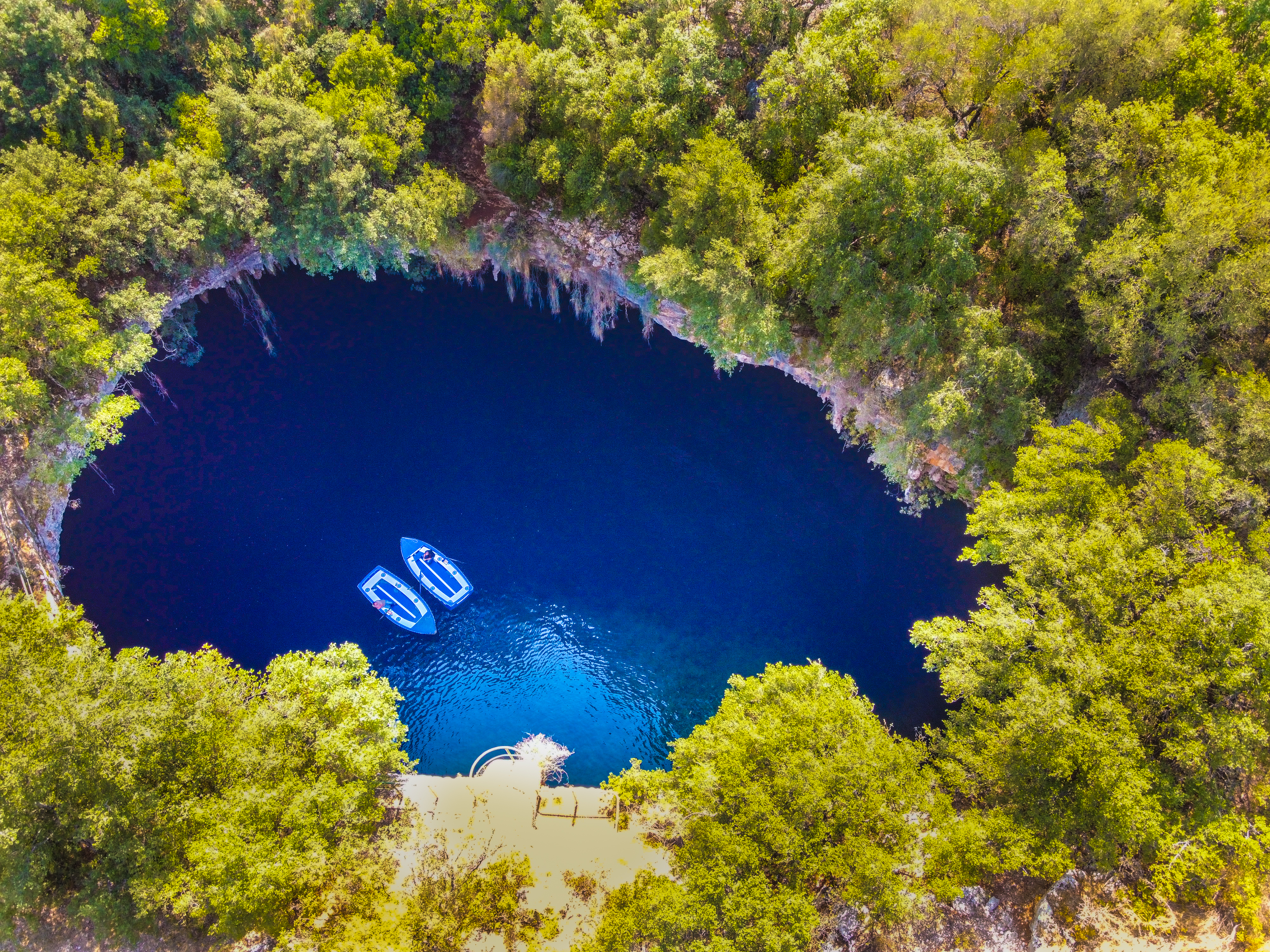 Panoramic view of the cenote of Melissani from above