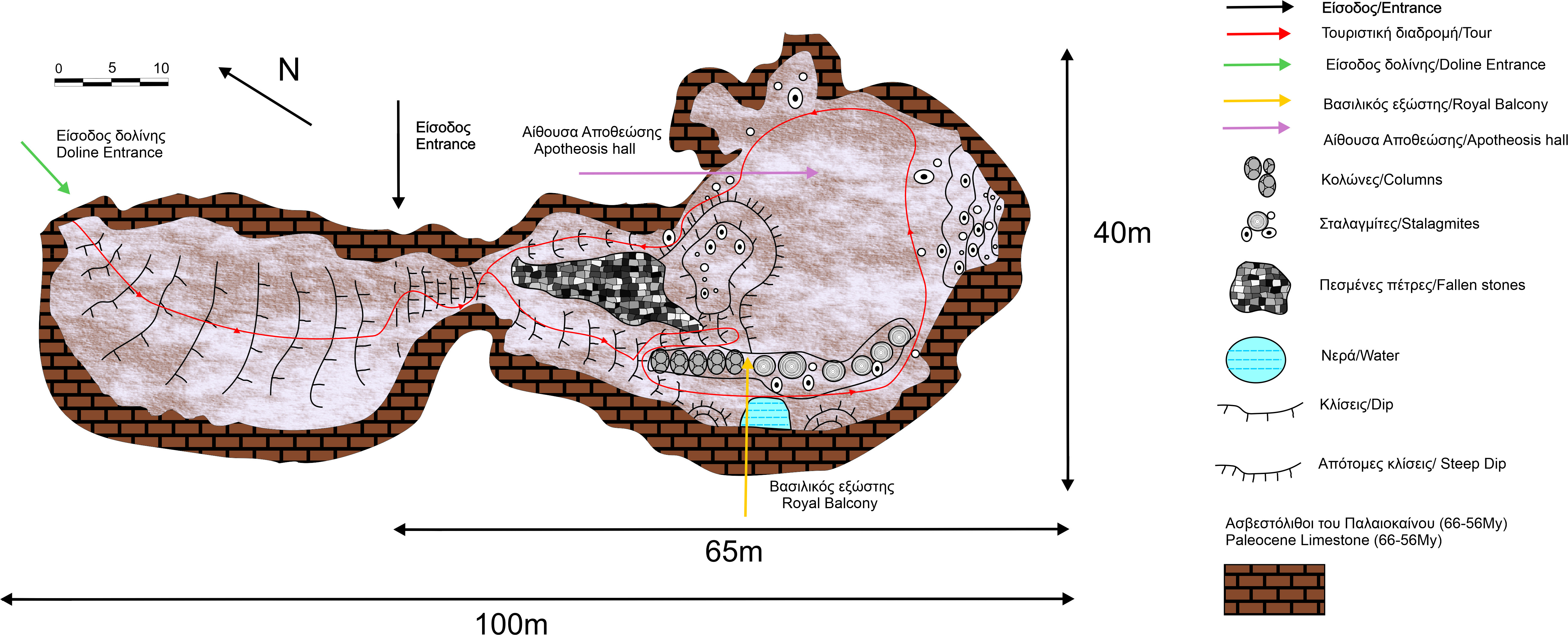 Σχηματική απεικόνιση σπηλαίου Δρογκαράτη (κάτοψη)